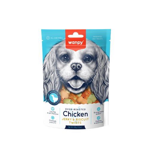 Wanpy Dog Chewy Chicken Jerkey&Biscuit twists  100g
