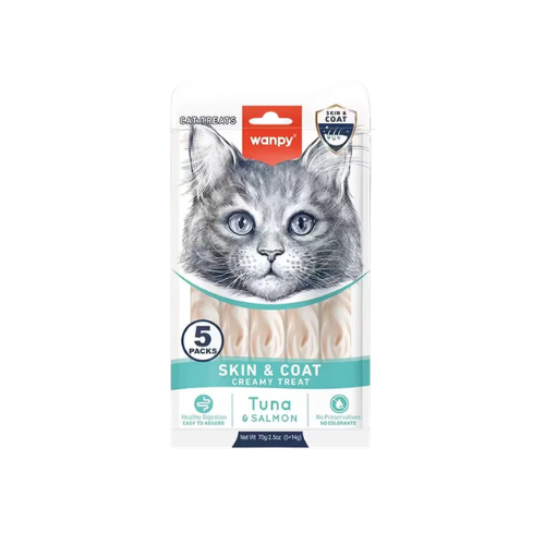 Wanpy Creamy Lickable Treat Skin & Coat Tuna & Salmon (5 Pack) 70G