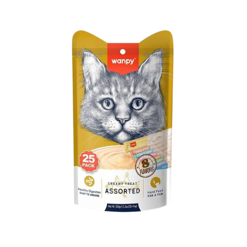 Wanpy Creamy Lickable Cat Treats Assorted – 8 Different Flavors - 350G