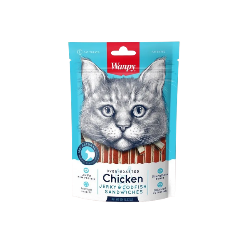 Wanpy Cat Chicken Jerky & Codfish Sandwiches - 80G