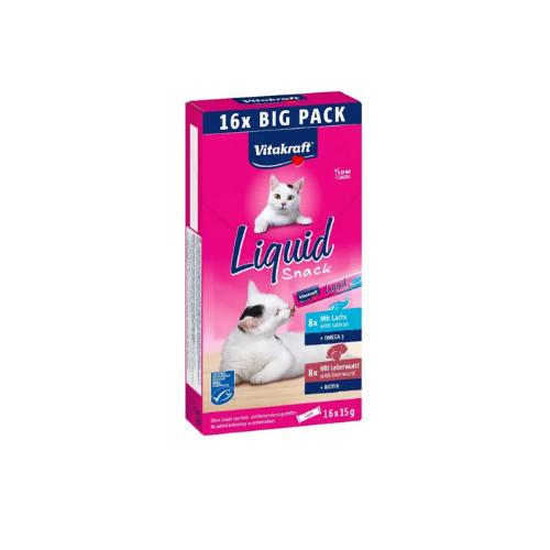 VITAKRAFT LIQUID SNACK MULTIPACK WITH LIVER SAUSAGE/BIOTIN & SALMON 16x15G
