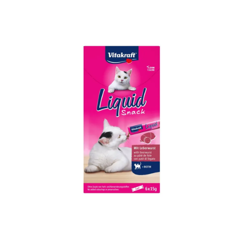 VITAKRAFT LIQUID SNACK WITH LIVER SAUSAGE & BIOTIN 6x15G
