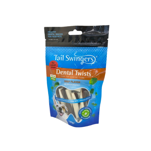 Tail Swingers Milk Dental Twisters With Beef For Small Dogs - 130G