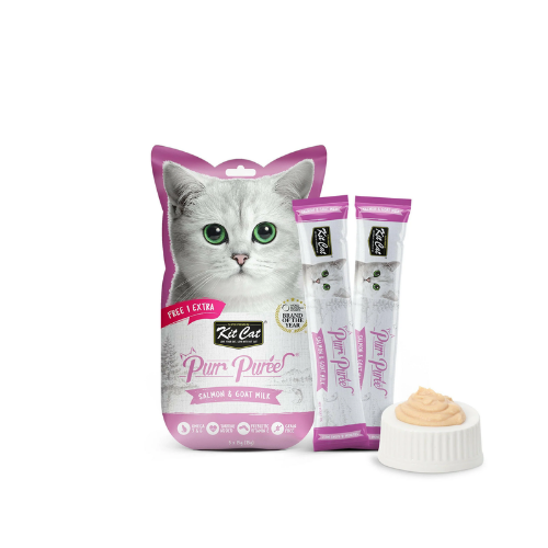 KITCAT PURR PUREE SALMON & GOAT MILK  5X15G